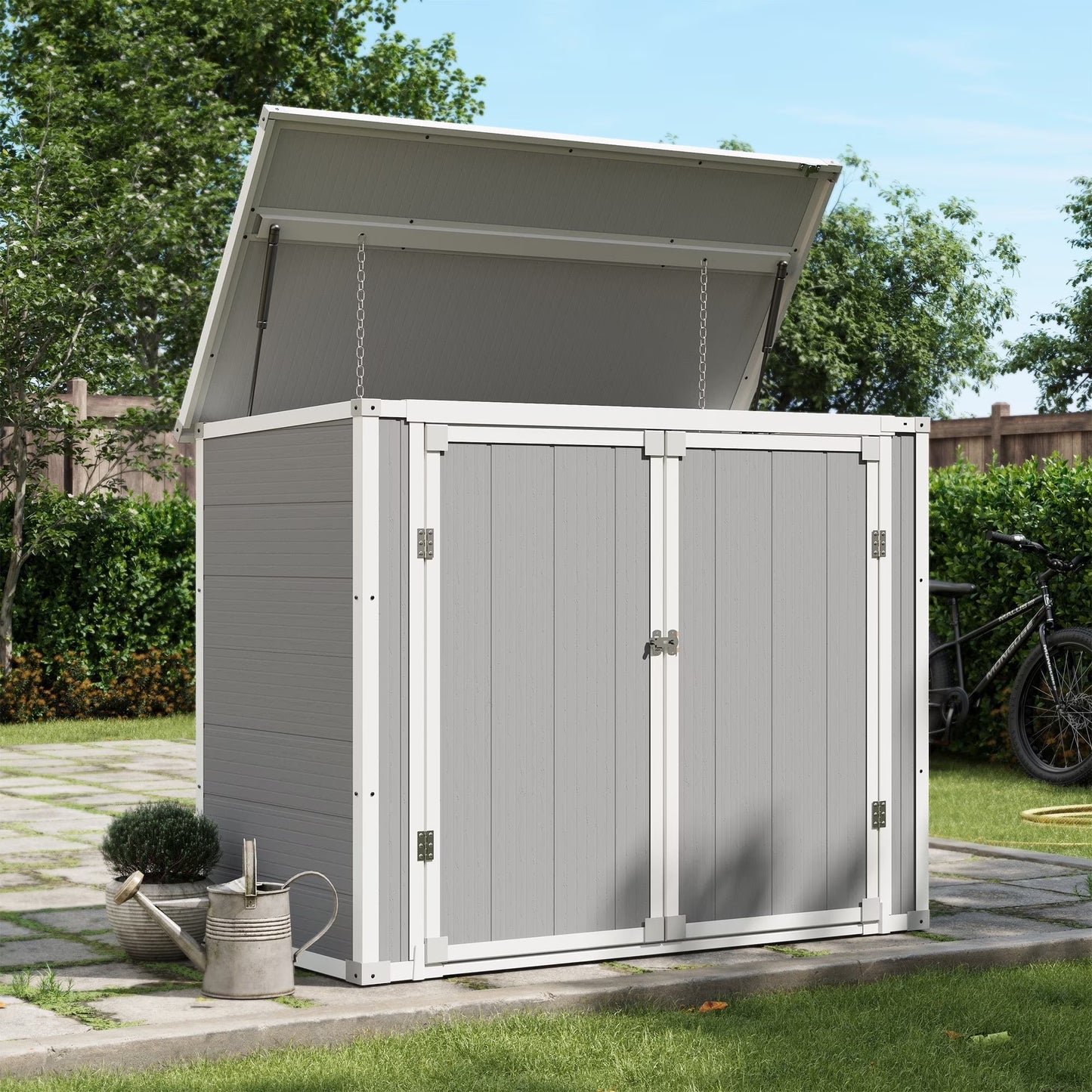 UDPATIO Outdoor Storage Shed 5x3 FT, Resin Garden Shed for Backyard, Patio, Lawn, Grey & White