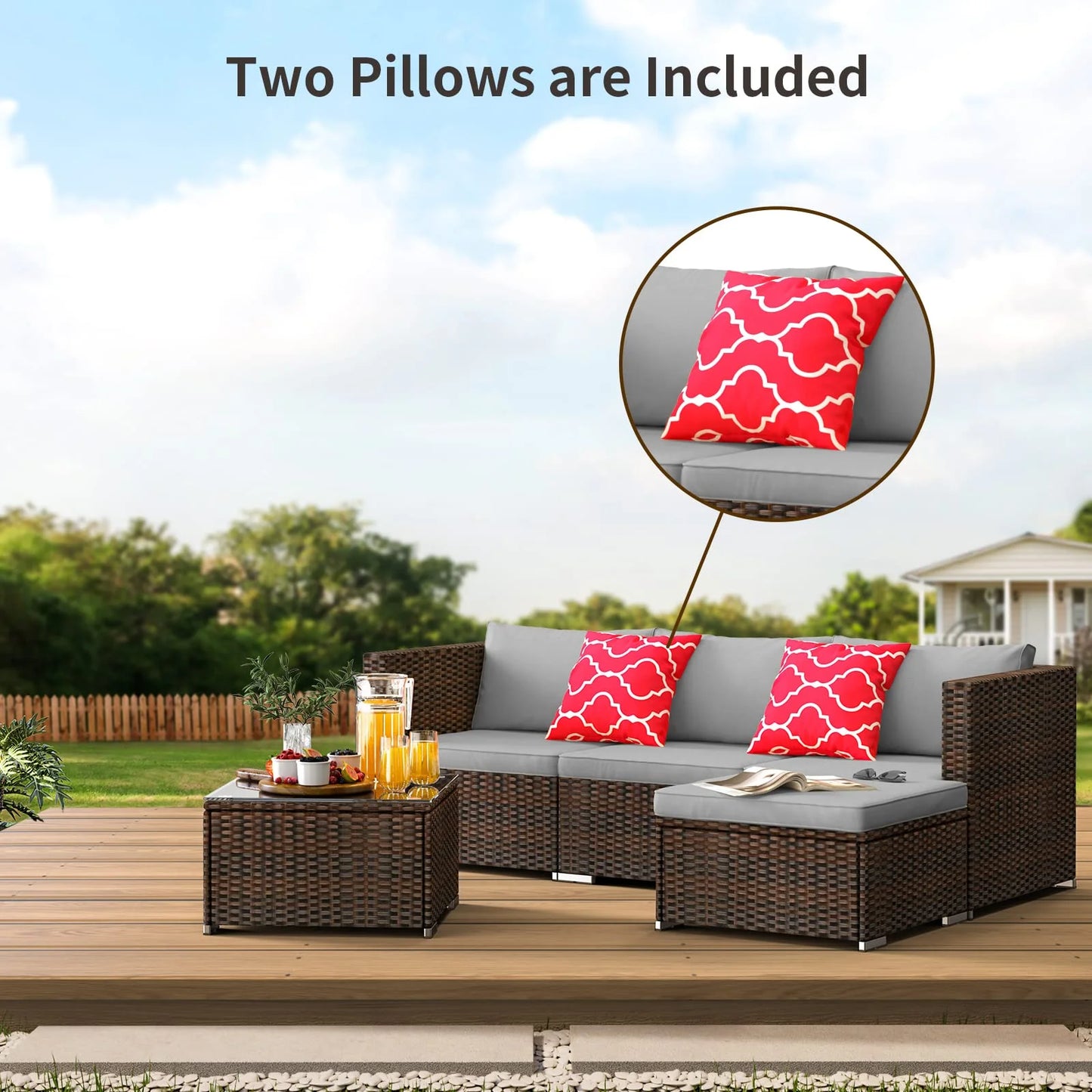 Patio Furniture Set Clearance, Lofka 5 Piece Outdoor Sectional Furniture Chair Set with Cushions and Tea Table, Gray