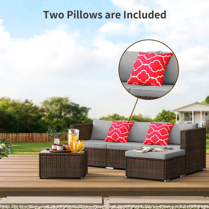 Patio Furniture Set Clearance, Lofka 5 Piece Outdoor Sectional Furniture Chair Set with Cushions and Tea Table, Gray