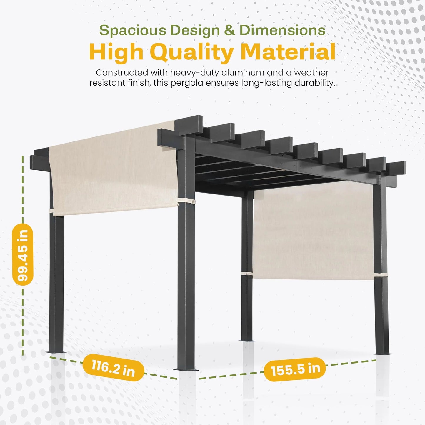 New Yard Outdoor Pergola with Adjustable Canopy, Heavy-Duty Aluminum Frame, Rustproof & Weather-Resistant, Modern Patio Shade for Gardens, Decks, and Backyard (10x16)