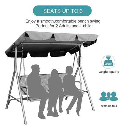 CoPedvic Canopy Porch Patio Swing with Canopy, 3-Seat Steel Outdoor Swing Chair with Stand , Yard swing& Outside swing,Gray