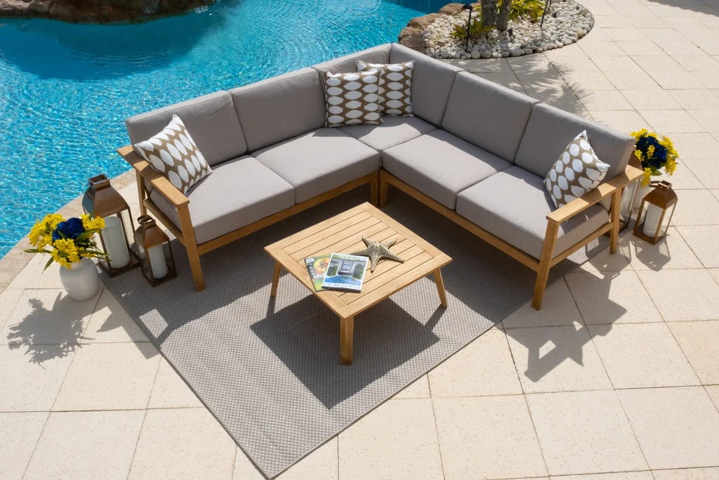 Laguna 4-Piece Eucalyptus Wood Outdoor Patio Conversation Sectional Set w/3-Piece Sectional and Coffee Table