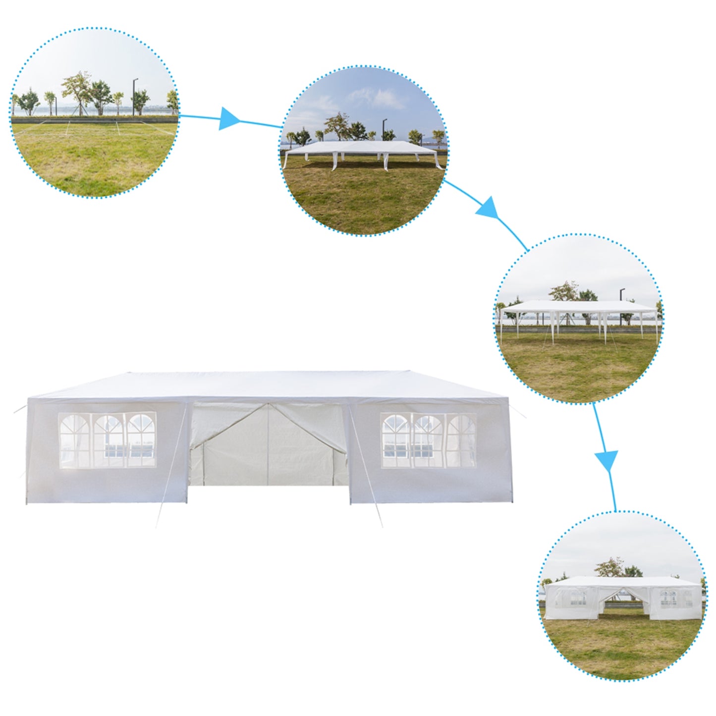 Cfowner 10'x30' 7 Sides Party Tent, Wedding Canopy Tent, Outdoor Patio Folding Gazebo Canopy, White