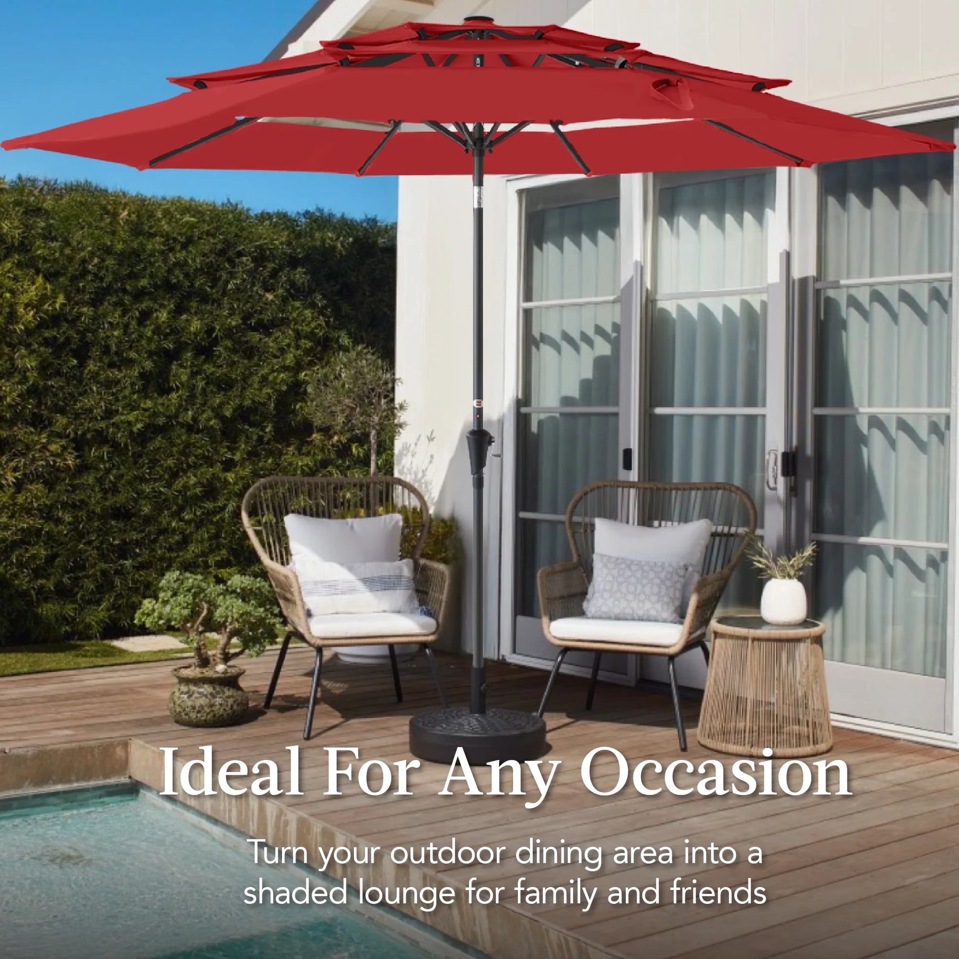 Best Choice Products 10ft 3-Tier Patio Umbrella, Market Sun Shade w/Tilt Adjustment, Easy Crank - Red