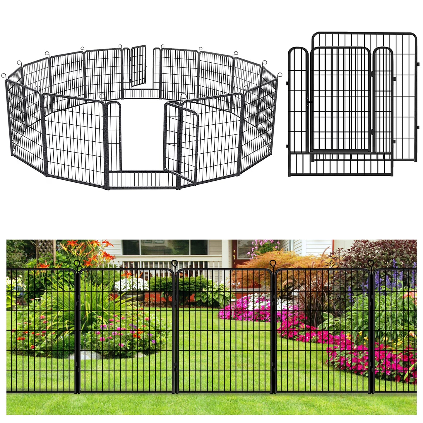 Jhsomdr Decorative Garden Fence 10 Panels Animal Barrier Fence 40" Height Metal No Dig Fence for Yard Patio