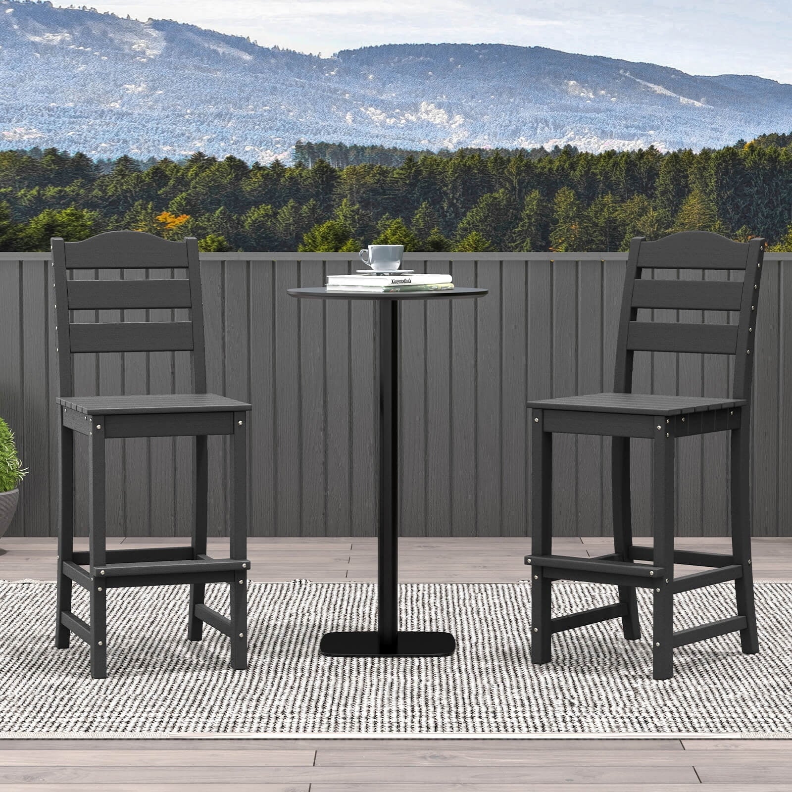 Costway Outdoor HDPE Bar Stool Patio Tall Chair Backrest Footrest All Weather Gray