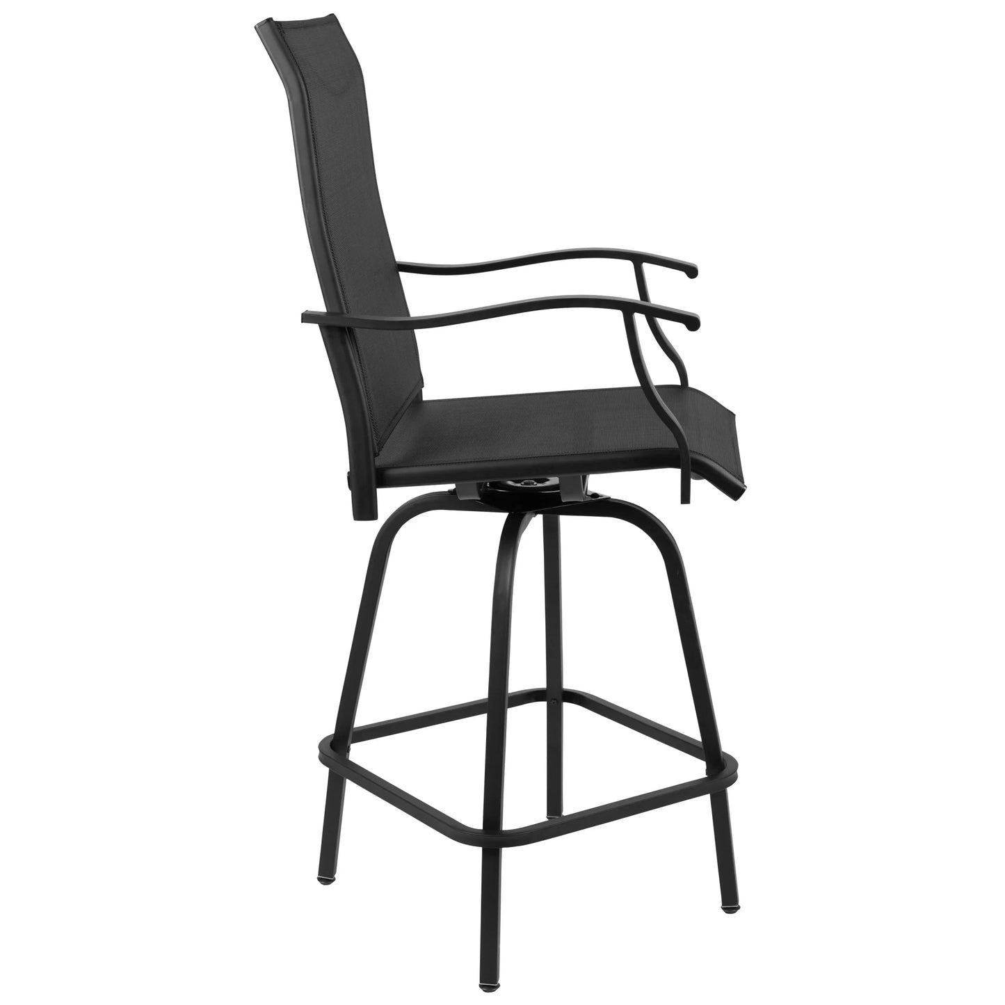 Flash Furniture Valerie Outdoor Sling Patio Barstools with Footrest and Arms, Set of 2, Black