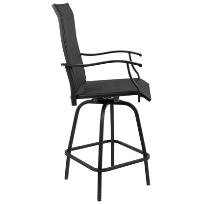 Flash Furniture Valerie Outdoor Sling Patio Barstools with Footrest and Arms, Set of 2, Black