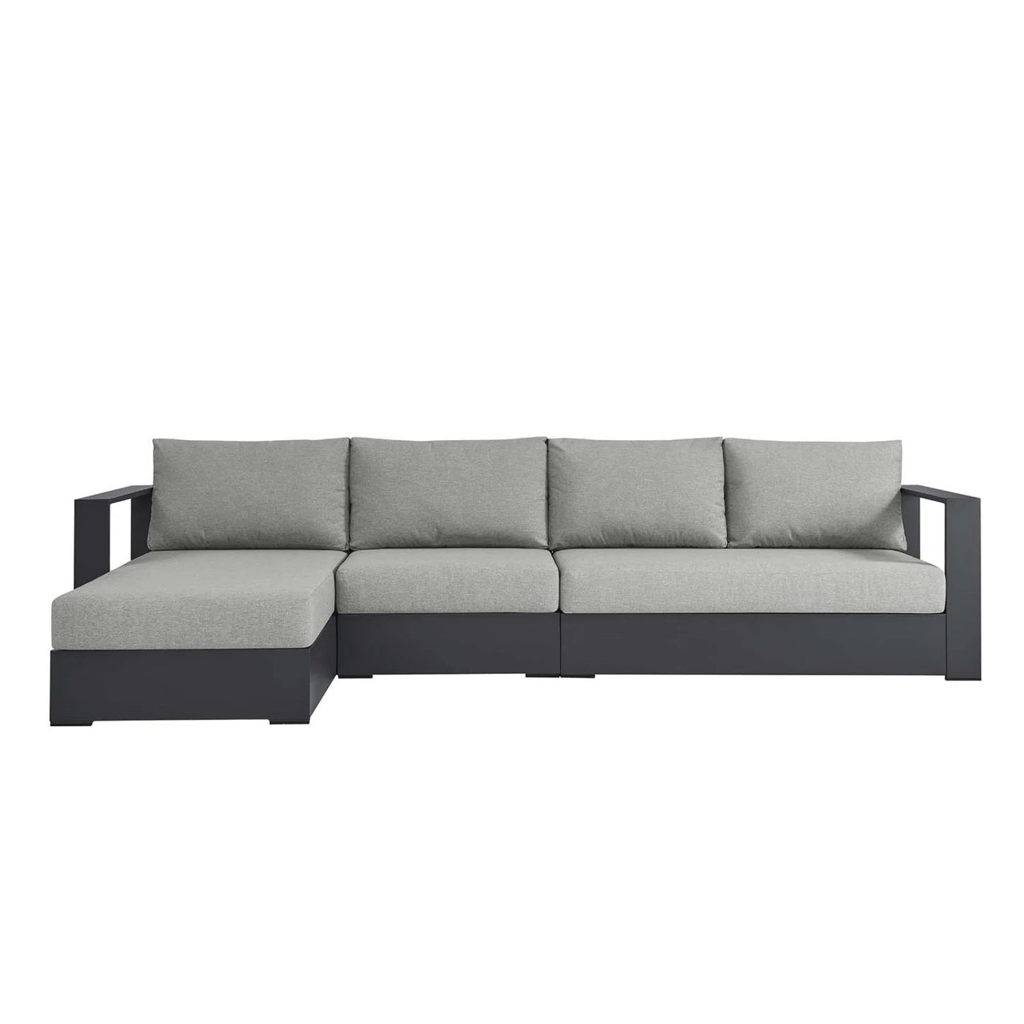 Modular Lounge Sectional Sofa Set, Grey Gray, Aluminum Metal, Outdoor Patio Balcony Cafe Bistro Garden Hospitality Restaurant, Modern Contemporary HB36639
