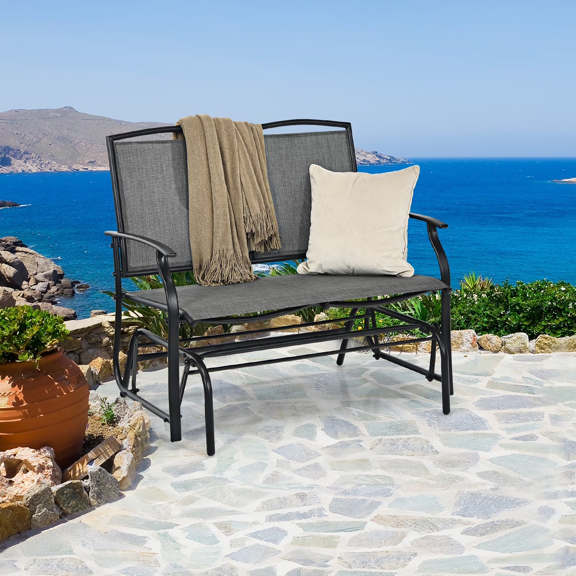 Costway Patio Glider Rocking Bench Double 2 Person Chair Loveseat Garden Black
