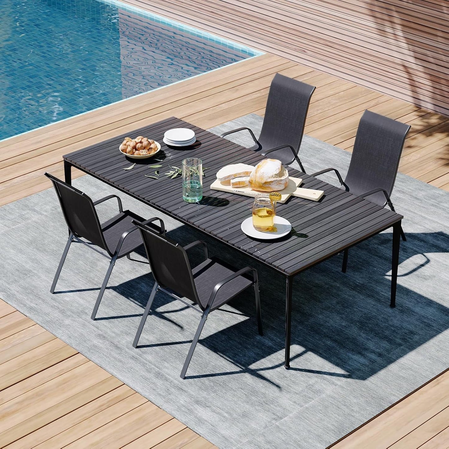 LAZY BUDDY Patio Chairs Set of 4, Stackable Outdoor Dining Chairs, Heavy Duty Breathable Chairs for Backyard, Garden, Lawn 330lbs