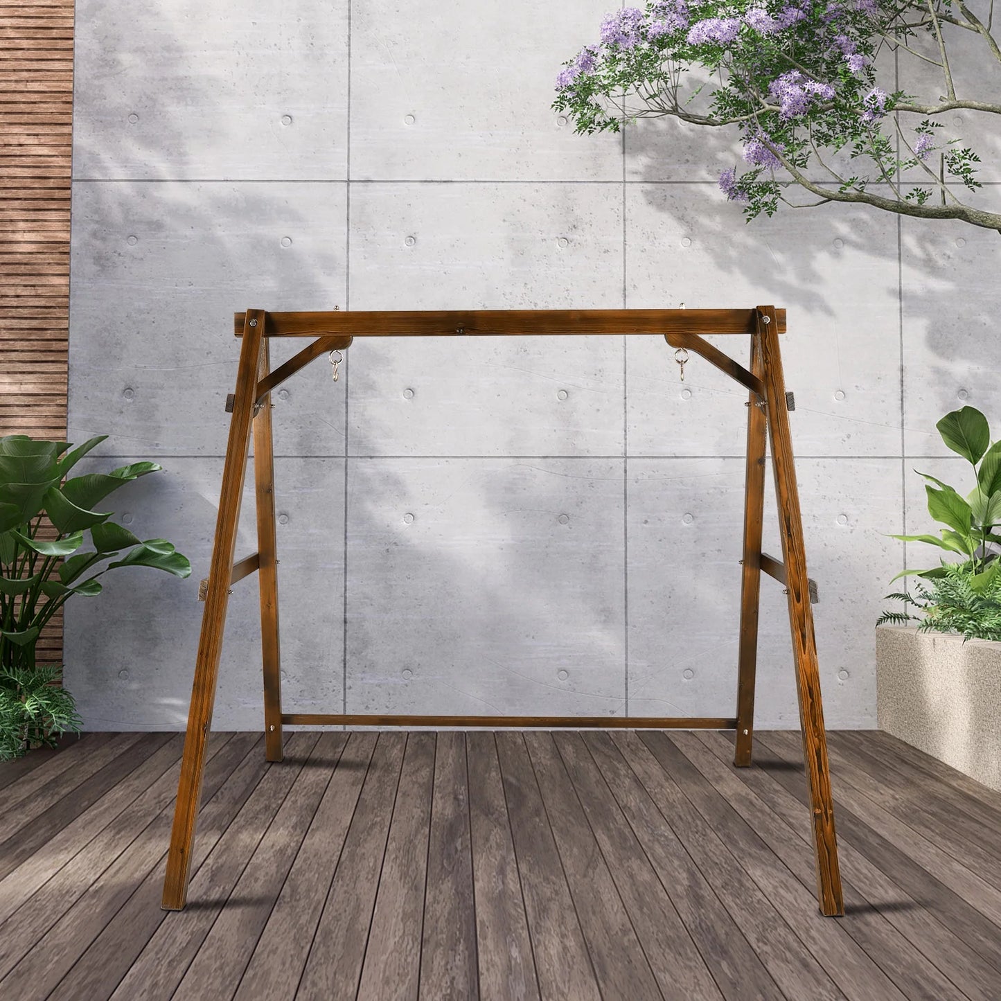 OverPatio Swing Frame Wooden Porch Swing Stand A-Frame 600lbs Capacity