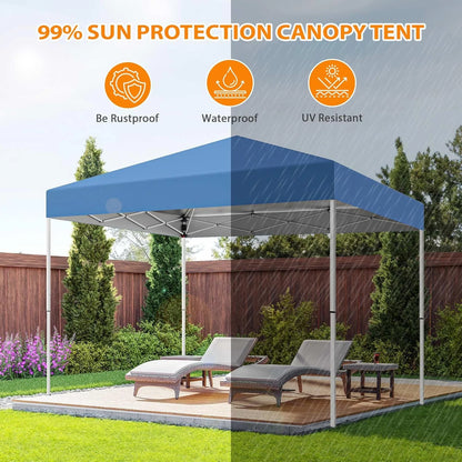 Puppys 10 X 10ft Pop Up Canopy Tent Easy Set up Outdoor Instant Straight Legs Portable Gazebo Shelter with Wheeled Bag for Camp Beach Patio and Garden (Blue)