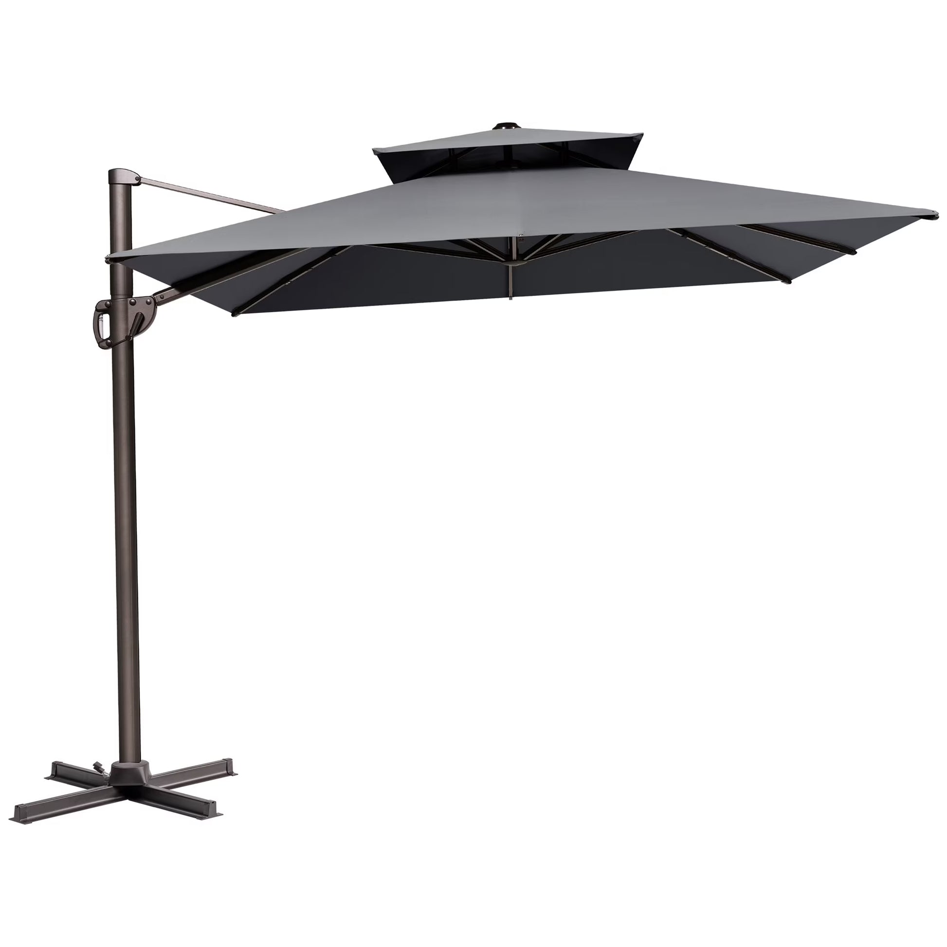 Pellebant 11 ft. x 9 ft. Rectangular Double Top Patio Cantilever Umbrella, Black