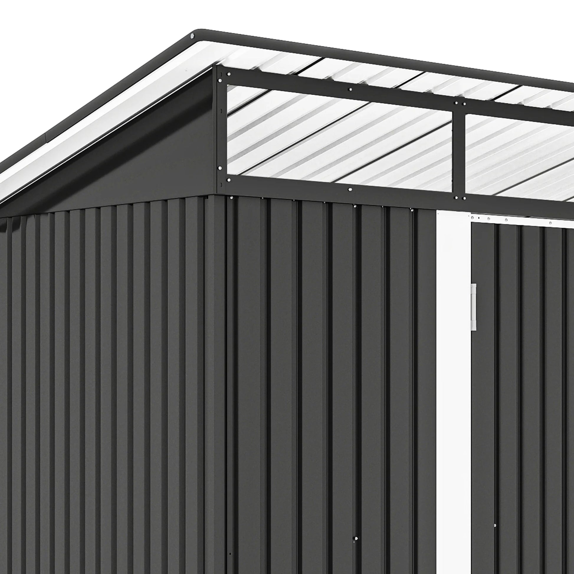 ModFusion 9x4 ft Outdoor Metal Storage Shed with Lockable Double Doors, Acrylic Glass Windows, Steel Roof, Garden Patio Bikes, Skylight, Dark Gray
