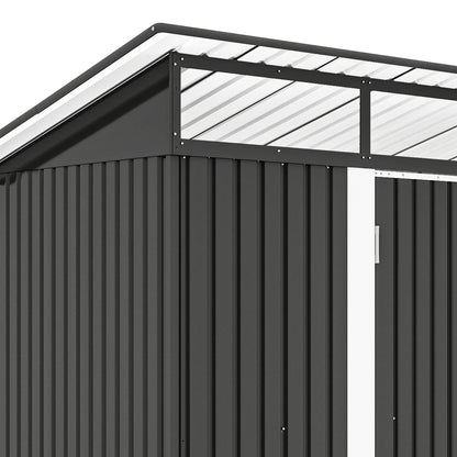 ModFusion 9x4 ft Outdoor Metal Storage Shed with Lockable Double Doors, Acrylic Glass Windows, Steel Roof, Garden Patio Bikes, Skylight, Dark Gray