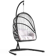 Dextrus Wicker Egg Chair Outdoor Indoor Oversized Lounger with Stand and Cushions Egg Basket Chair for Patio Backyard Porch - Beige
