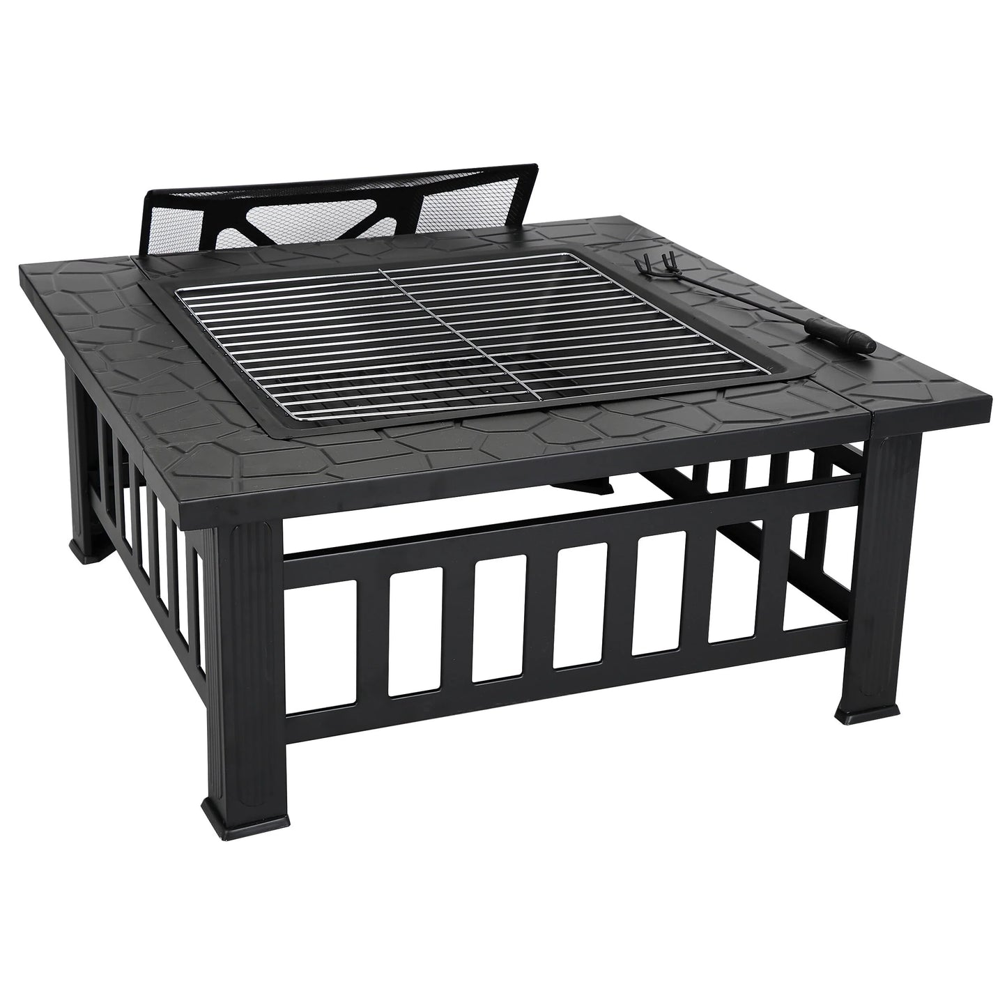 ZENY 32" Outdoor Fire Pit Square Metal Firepit Patio Garden Stove Wood Burning