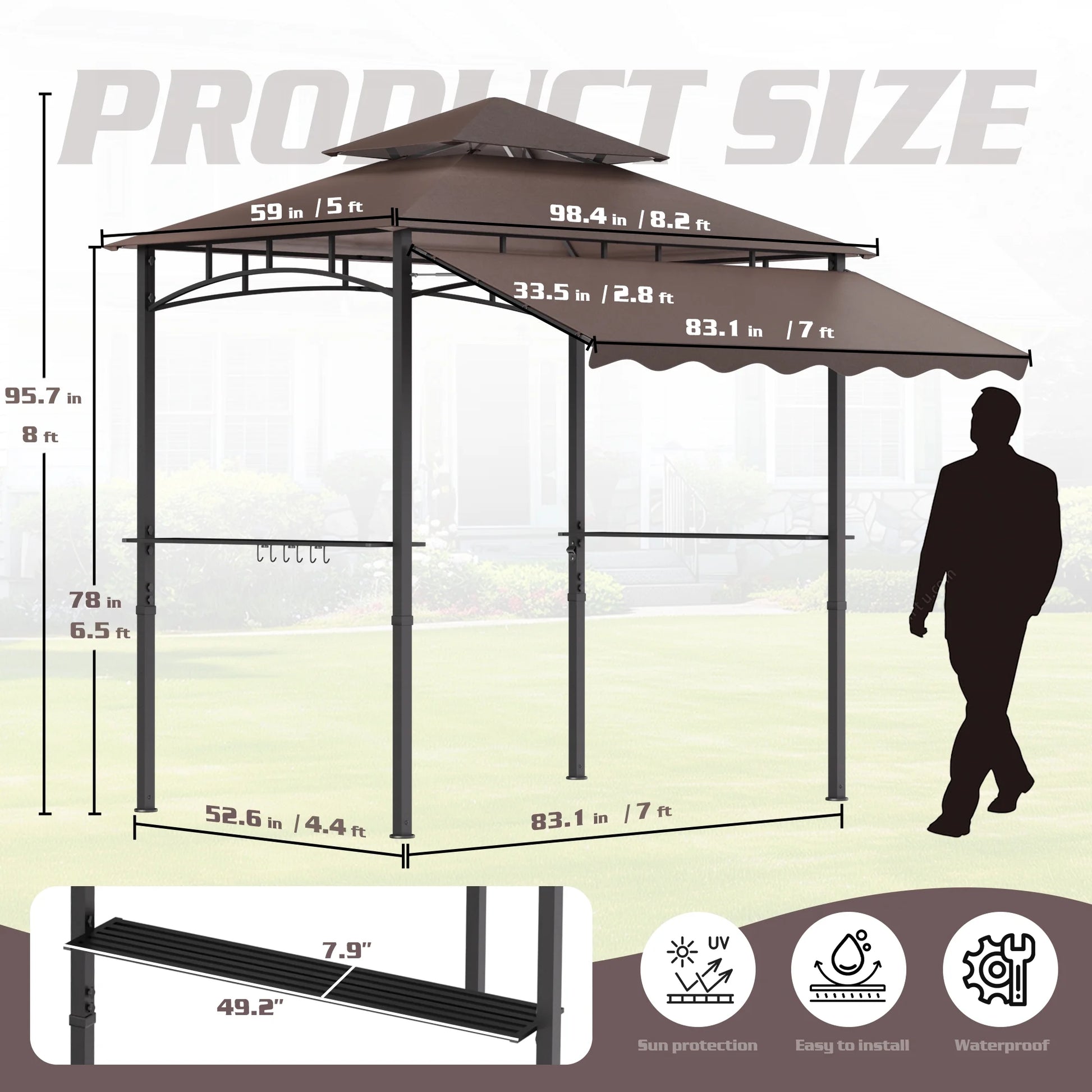 Magic Union 8'X8' Grill Gazebo Canopy - Heavy Duty Steel Frame, Double Tiered Grill Canopy for Outdoor Grill W/Shelves, Ceiling Hooks and Ground Stakes, Patio Canopy Tent BBQ Gazebo for Backyard
