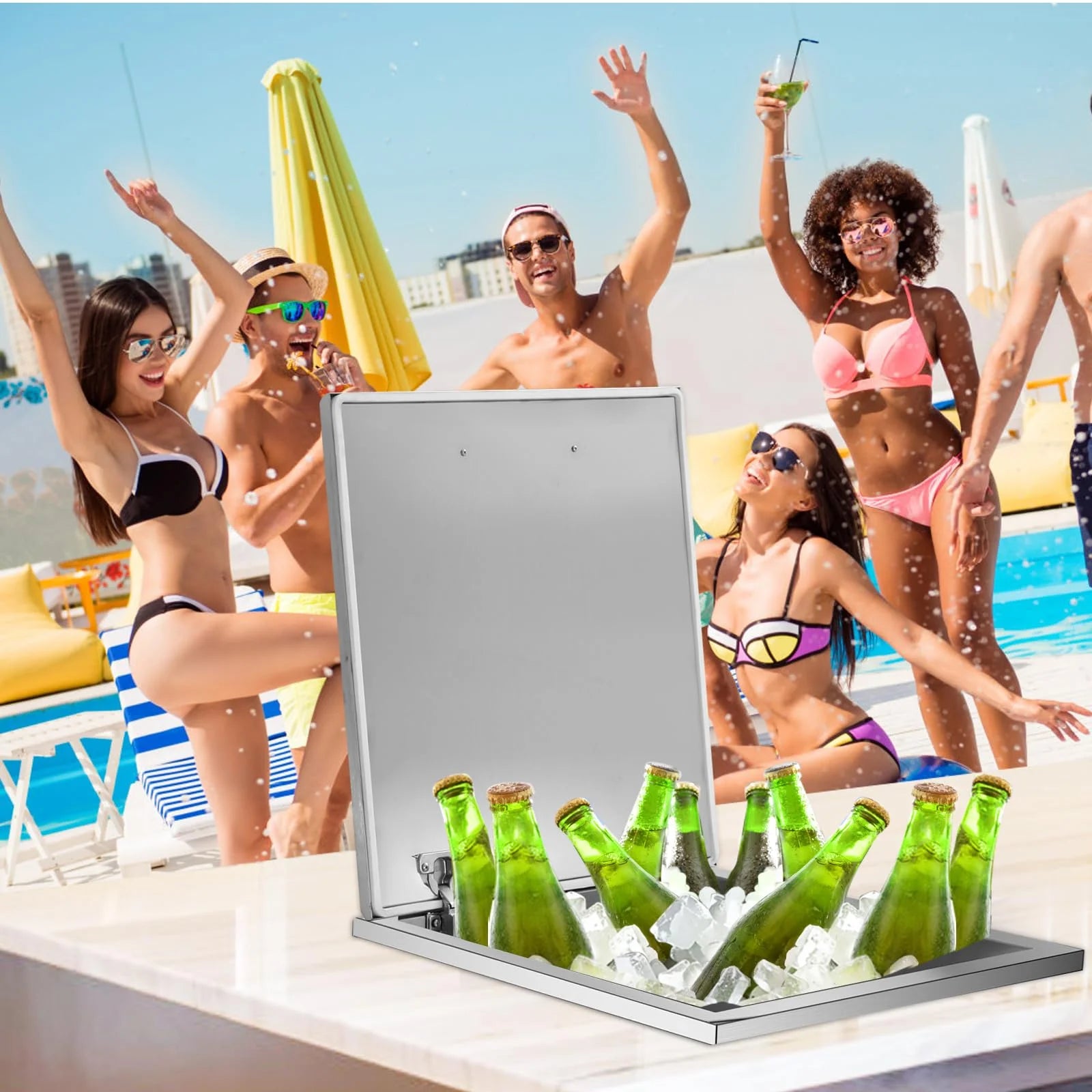Towallmark Deep Chest Freezer,Mini Upright Small Freezerfor Outdoor Kitchen Patio Ice Bar,Silver