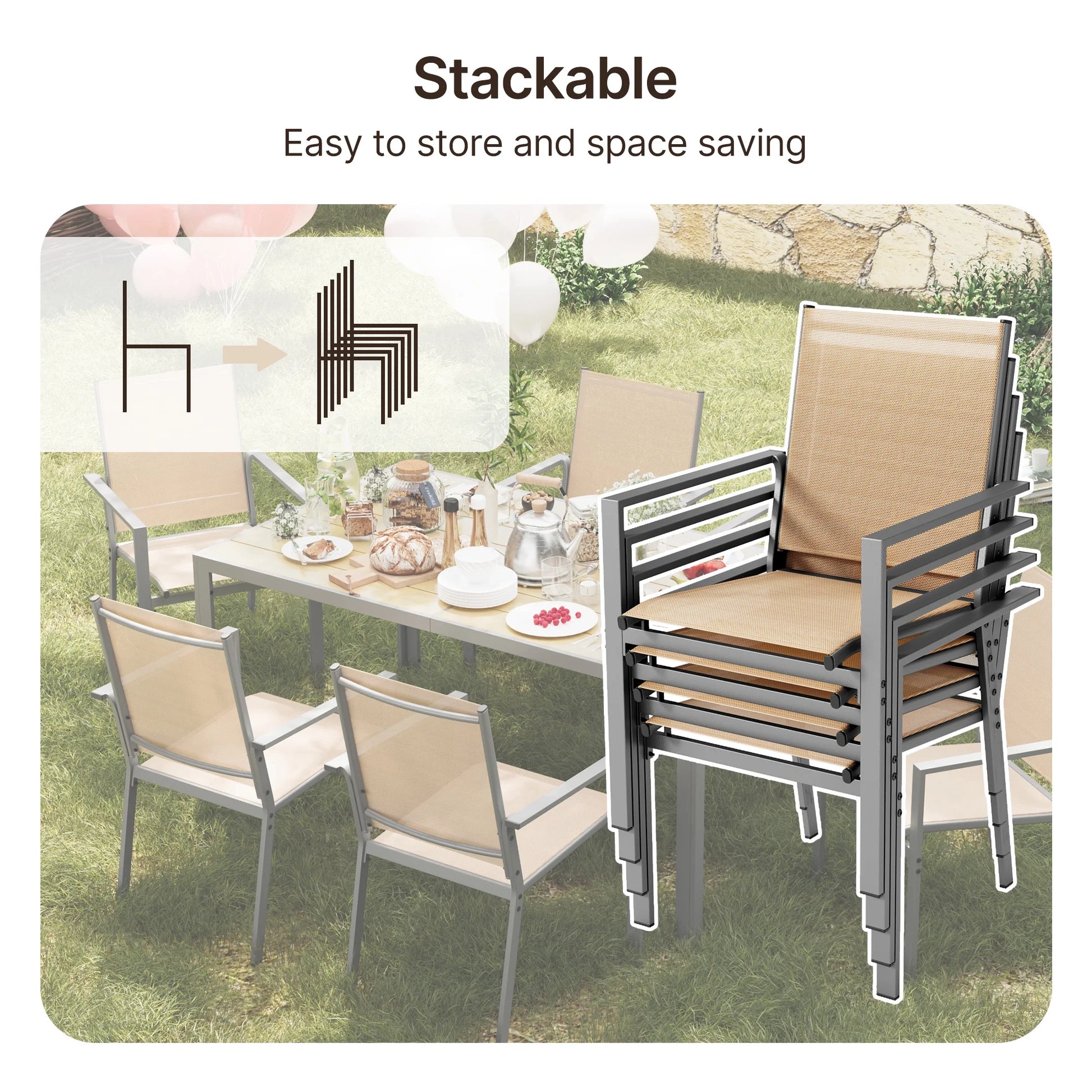 Outdoor Dining Set, Lofka 7 Piece Patio Dining Table Set for 6 Persons with Cool Textilene Armchairs for Backyard & Garden, Brown