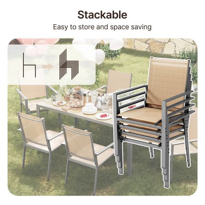 Outdoor Dining Set, Lofka 7 Piece Patio Dining Table Set for 6 Persons with Cool Textilene Armchairs for Backyard & Garden, Brown