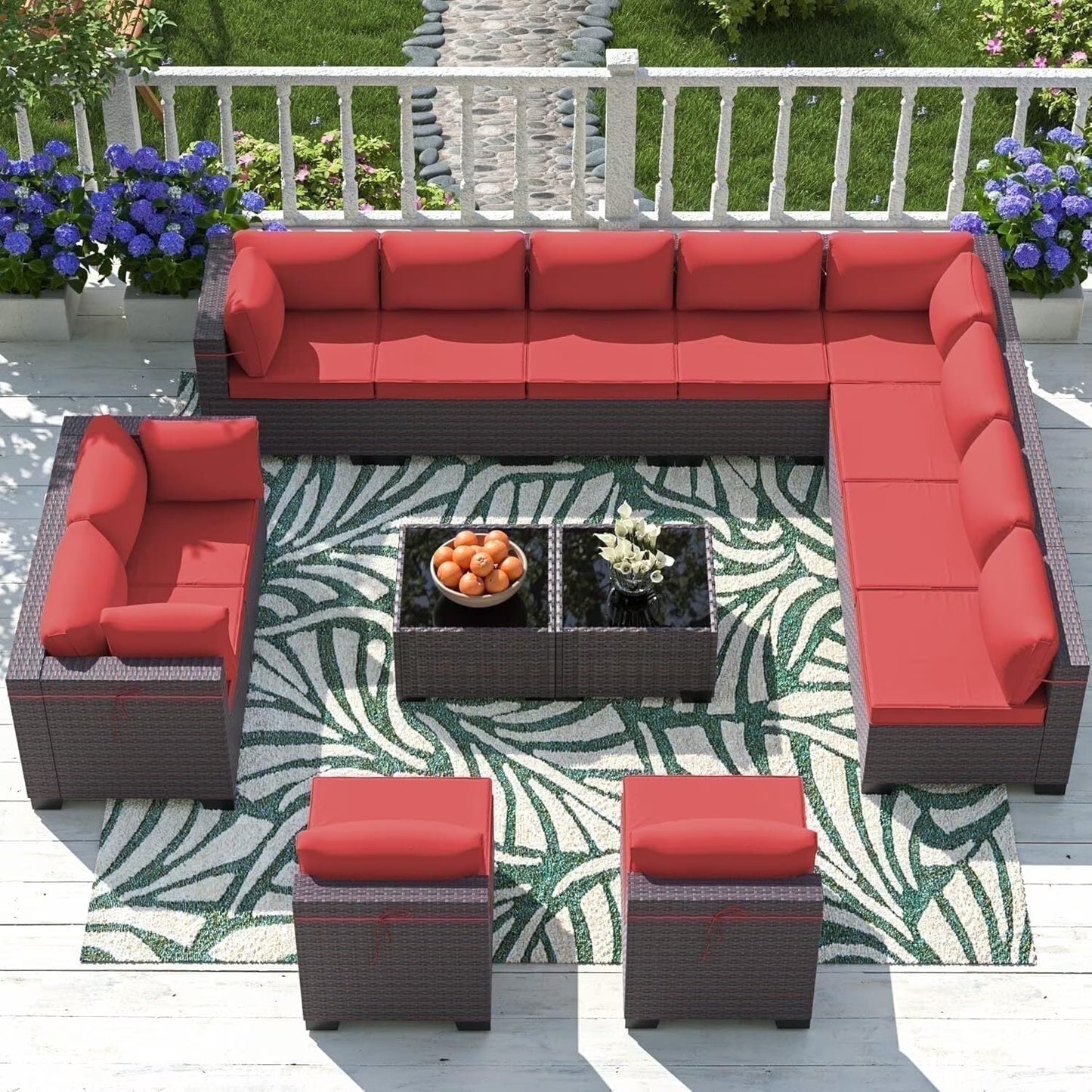 ASJMR 10 Pieces Wicker Patio Furniture Set With 43" Gas Fire Pit Table & 2 Swivel Chairs,Outdoor Rattan Sectional Sofa Conversation Set With Cushions & Tables,Green