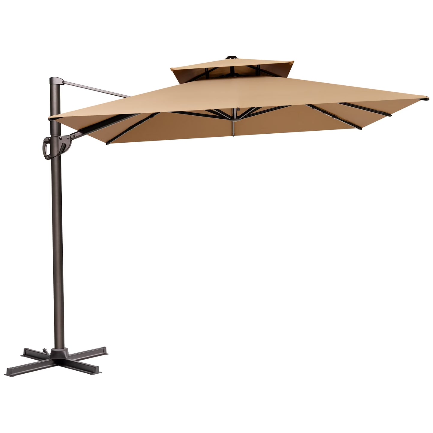 Pellebant 11 ft. x 9 ft. Rectangular Double Top Patio Cantilever Umbrella, Black