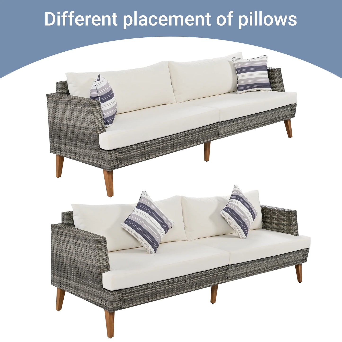 6 Pieces Wicker Patio Furniture Set Outdoor Conversation Set, All Weather PE Rattan Sectional Sofa Couch with Storage Table and Cushions, Beige