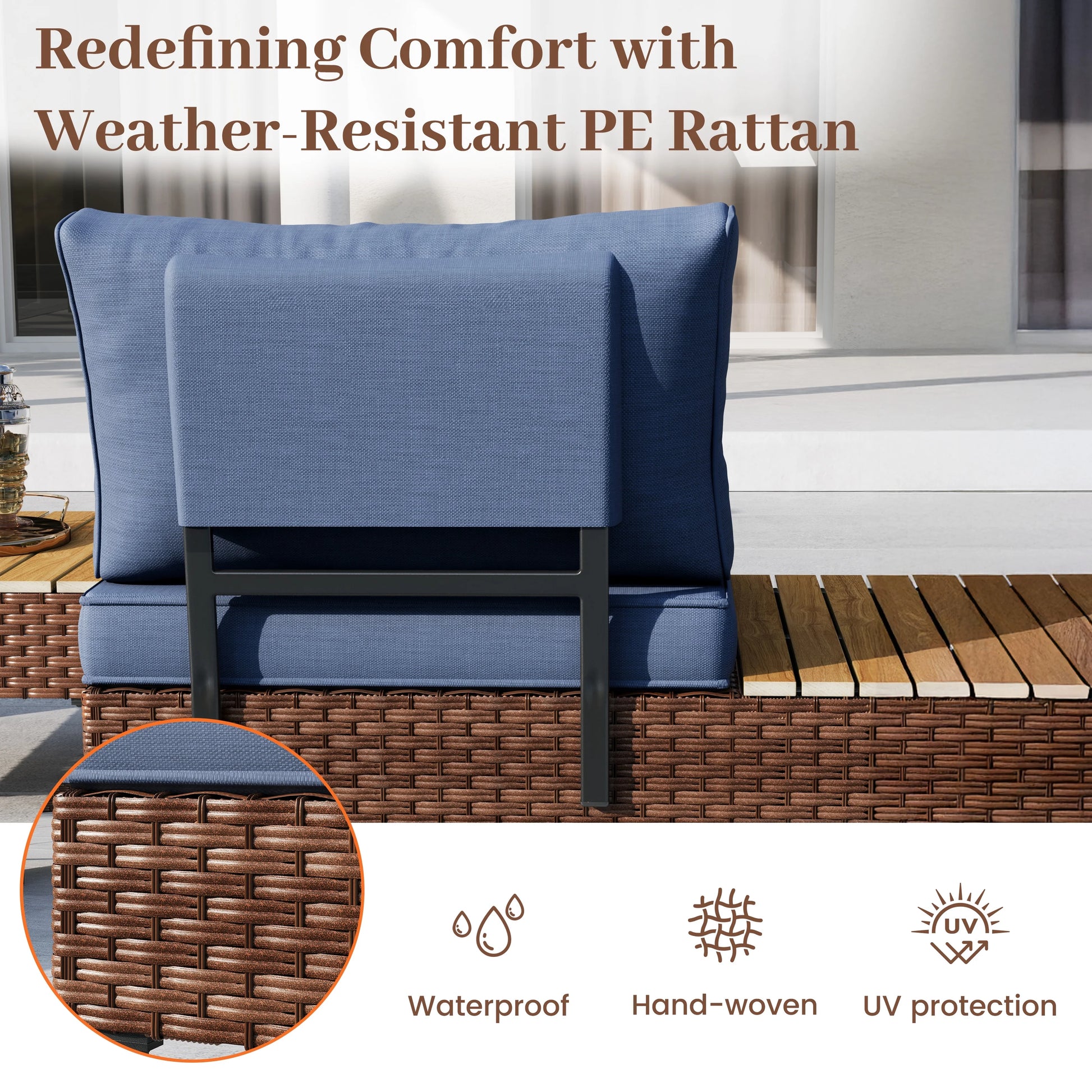 ELPOSUN L Shaped Conversation Sectional Sofa Set with Coffee Table, 5 Pieces Patio Furniture Seating Group with Side Table for Backyard Garden, Beige Grey