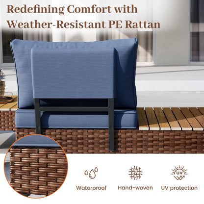 ELPOSUN L Shaped Conversation Sectional Sofa Set with Coffee Table, 5 Pieces Patio Furniture Seating Group with Side Table for Backyard Garden, Beige Grey