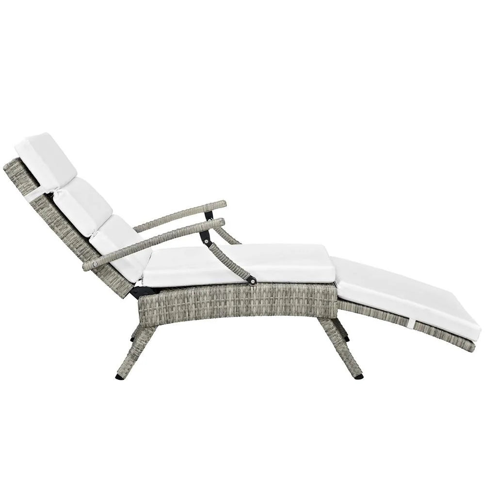 Modway Envisage Chaise Outdoor Patio Wicker Rattan Lounge Chair in Light Gray White