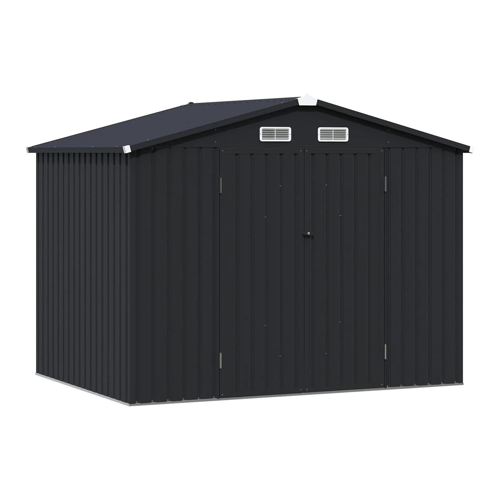 Outdoor Storage Shed, 8'x6' Galvanized Metal Steel Weather Resistant Garden Shed for Bike, Garbage Can, Lawnmower, Tool Storage Shed W/Lock, for Backyard Patio Lawn, Black
