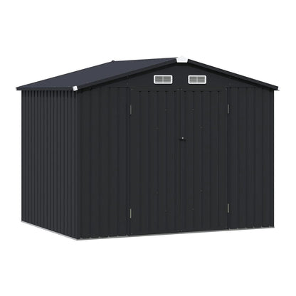 Outdoor Storage Shed, 8'x6' Galvanized Metal Steel Weather Resistant Garden Shed for Bike, Garbage Can, Lawnmower, Tool Storage Shed W/Lock, for Backyard Patio Lawn, Black