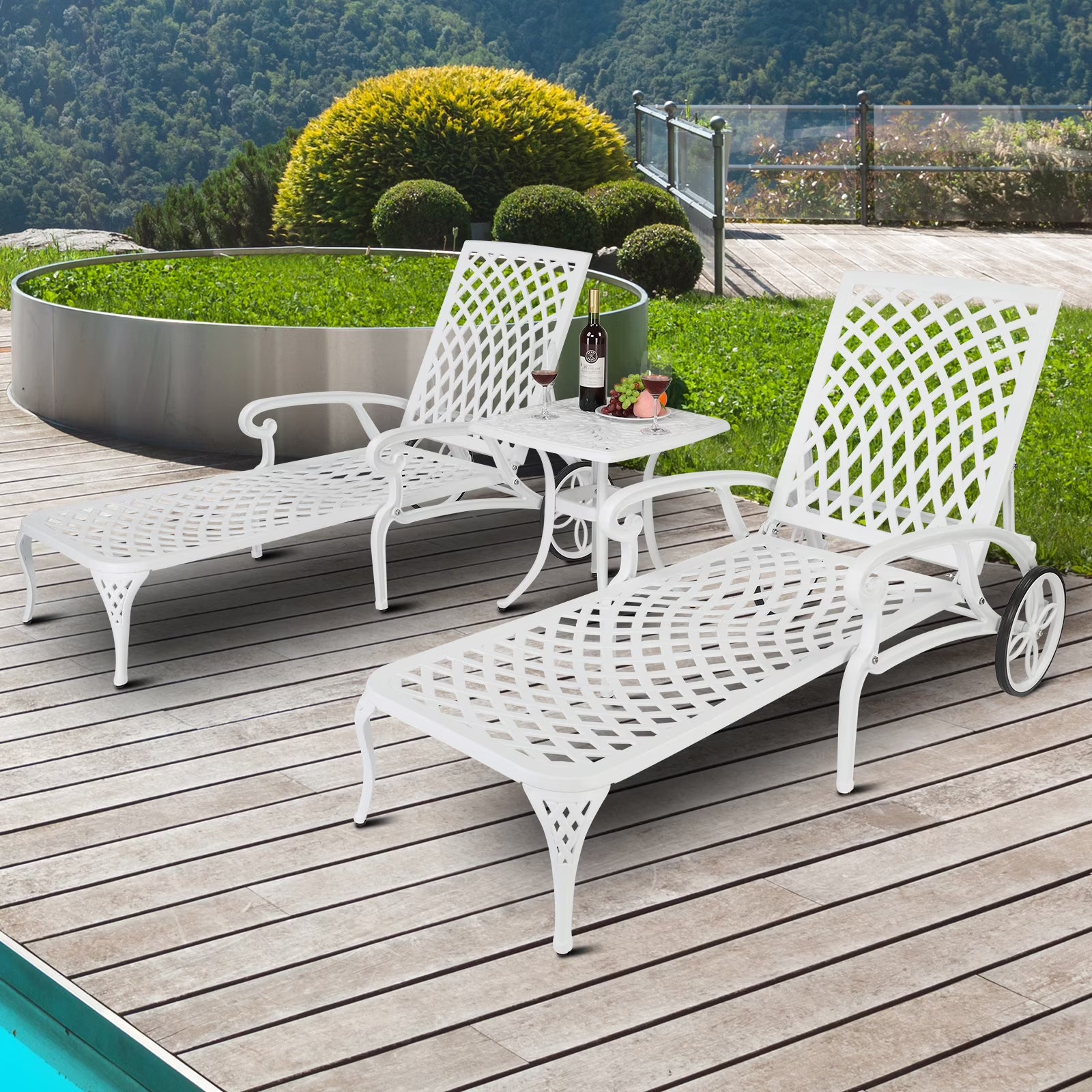 Zimtown Cast Aluminum Lounge Chair Adjustable Patio Recliner, Patio Chaise Chair, Heavy Duty Lying Bed for Garden, Poolside, Yard, Lawn, Black