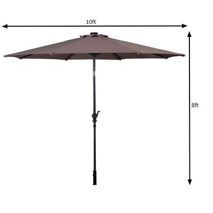 Costway 10ft Patio Solar Umbrella LED Patio Market Steel Tilt w/Crank Outdoor (Tan)