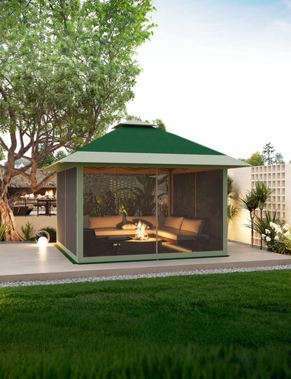 AOILE 13x13FT Pop-Up Patio Gazebo, Outdoor Canopy Tent with Mesh Walls, Double Roof & Carry Bag