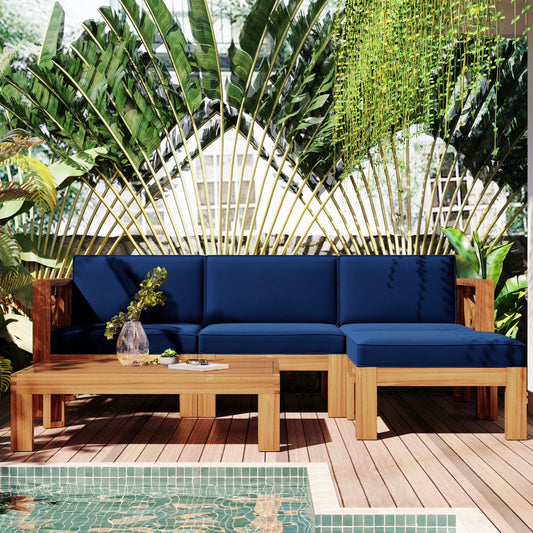 Harper & Bright Designs Outdoor Wooden Seating Group with Table, Patio Conversation Sectional Sofa Set with Waterproof Cushions for Backyard Poolside, Natural