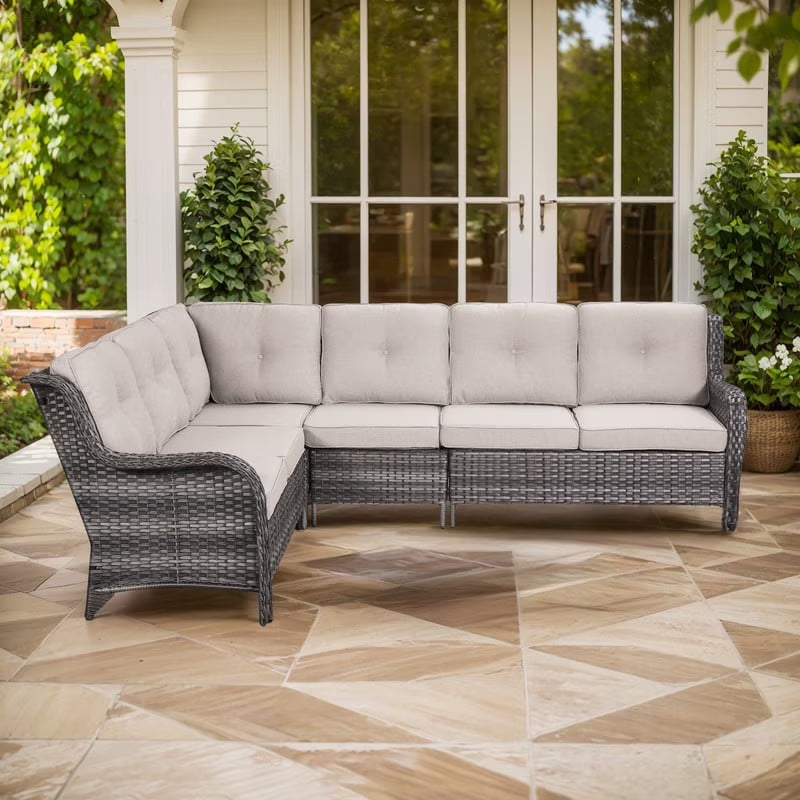 Gymojoy 2-Piece Outdoor Patio Furniture Set, L-Shaped Sectional Sofa, All-Weather PE Wicker Rattan Conversation Set,Brown/Gray