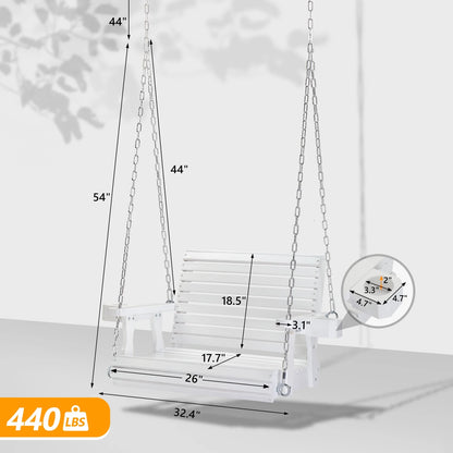 VINGLI XL 440 lbs Single Person Patio Porch Swing with Cup Holder & Adjustable Chains for Outdoors (Extra Large, White)