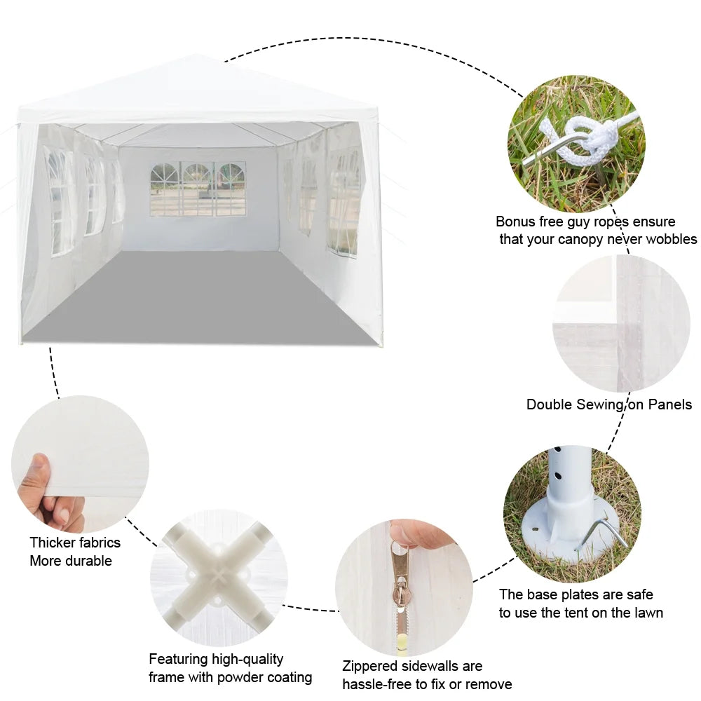 Gazebo Tent for Outside, 10' x 30' Patio Canopy Tent with 8 Side Walls, Heavy Duty Outdoor Party Wedding Tent, Portable Shade Folding Canopy - UV Coated, Waterproof Gazebo Tent, White, L1332