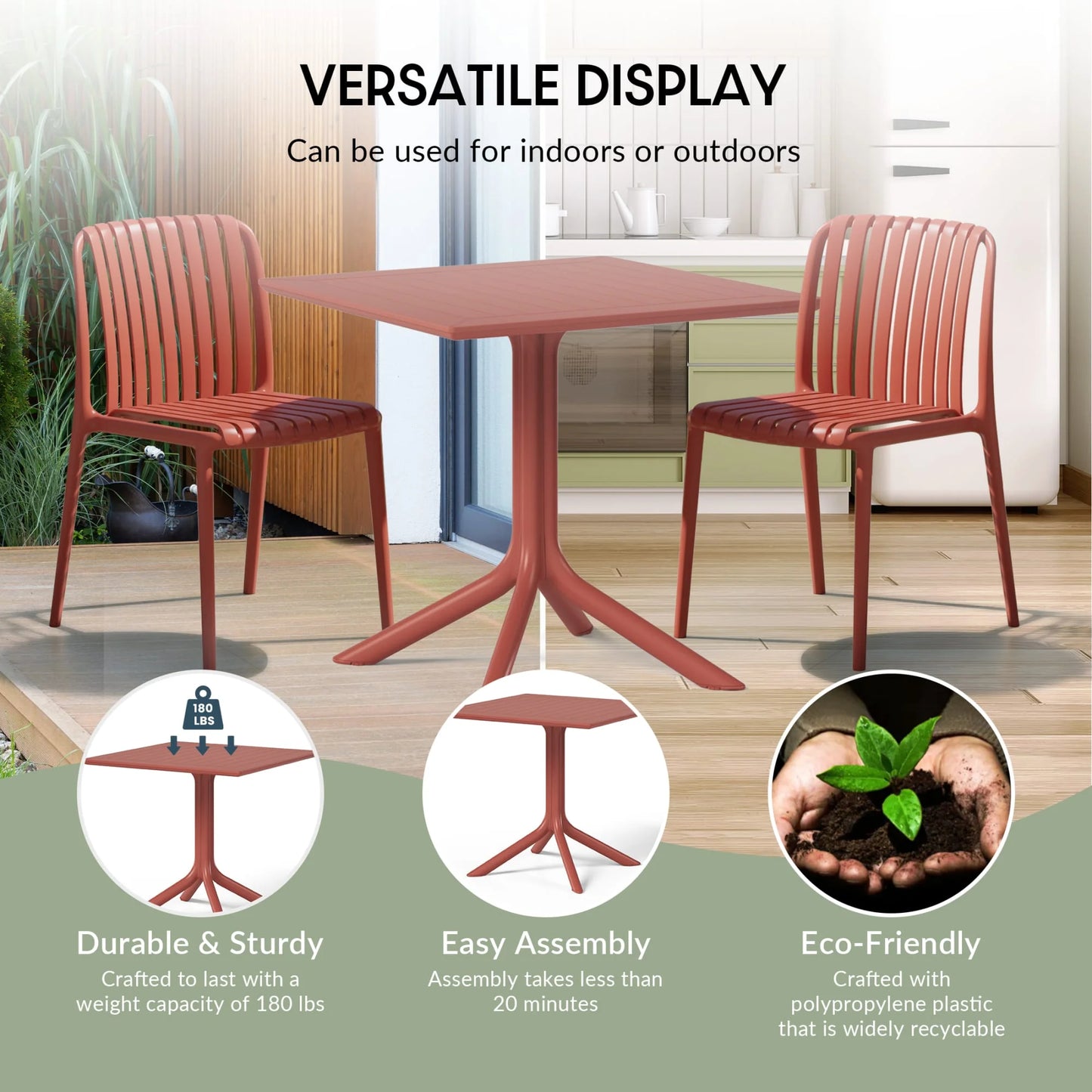 WestinTrends Playa 31.5" Square Outdoor Plastic Resin Patio Dining Table for 4, Red
