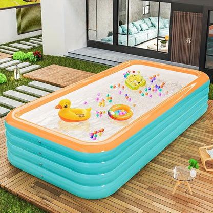 Super Large 3.1m 4-Layer Heightened & Thick Inflatable Swimming Pool - Foldable PVC Sunscreen Material, 4-Person Capacity, Blue & White Rectangular Design with Smooth Surface for Patio