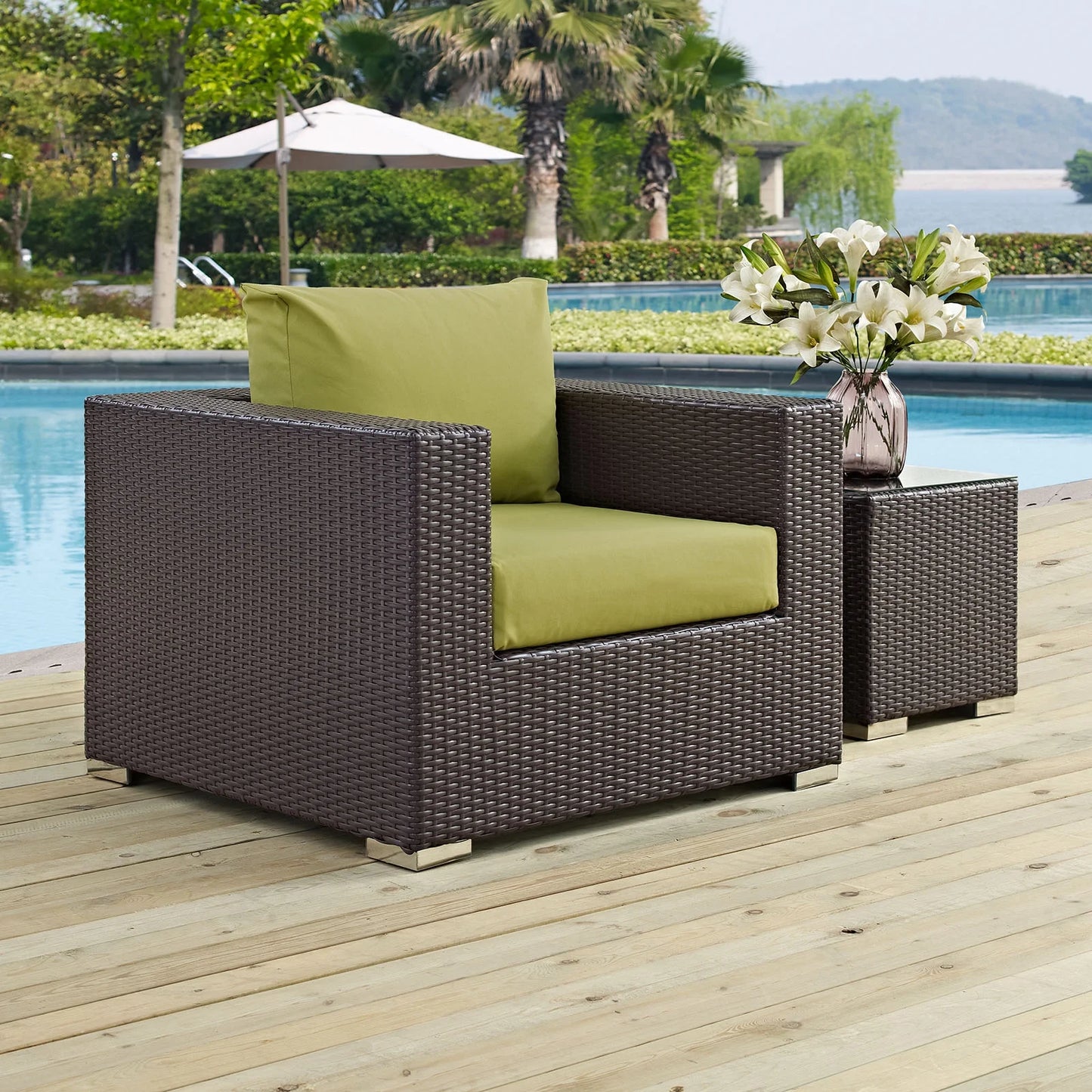 Modern Contemporary Urban Design Outdoor Patio Balcony Lounge Chair, Beige, Rattan