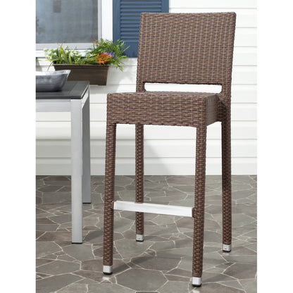 SAFAVIEH Bethel Contemporary Outdoor Patio Rattan Bar Stool, White