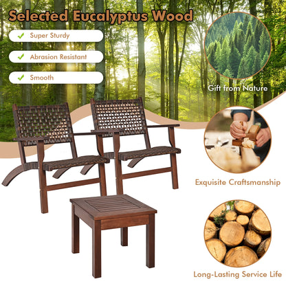 Gymax 3PCS Rattan Patio Chair & Table Set Outdoor Furniture Set w/Wooden Frame