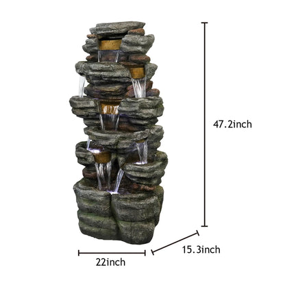 Willwolfer Rockery Outdoor Floor Water Fountain with Light LED 47.2" High Cascading Waterall for Yard Garden Patio Deck Home