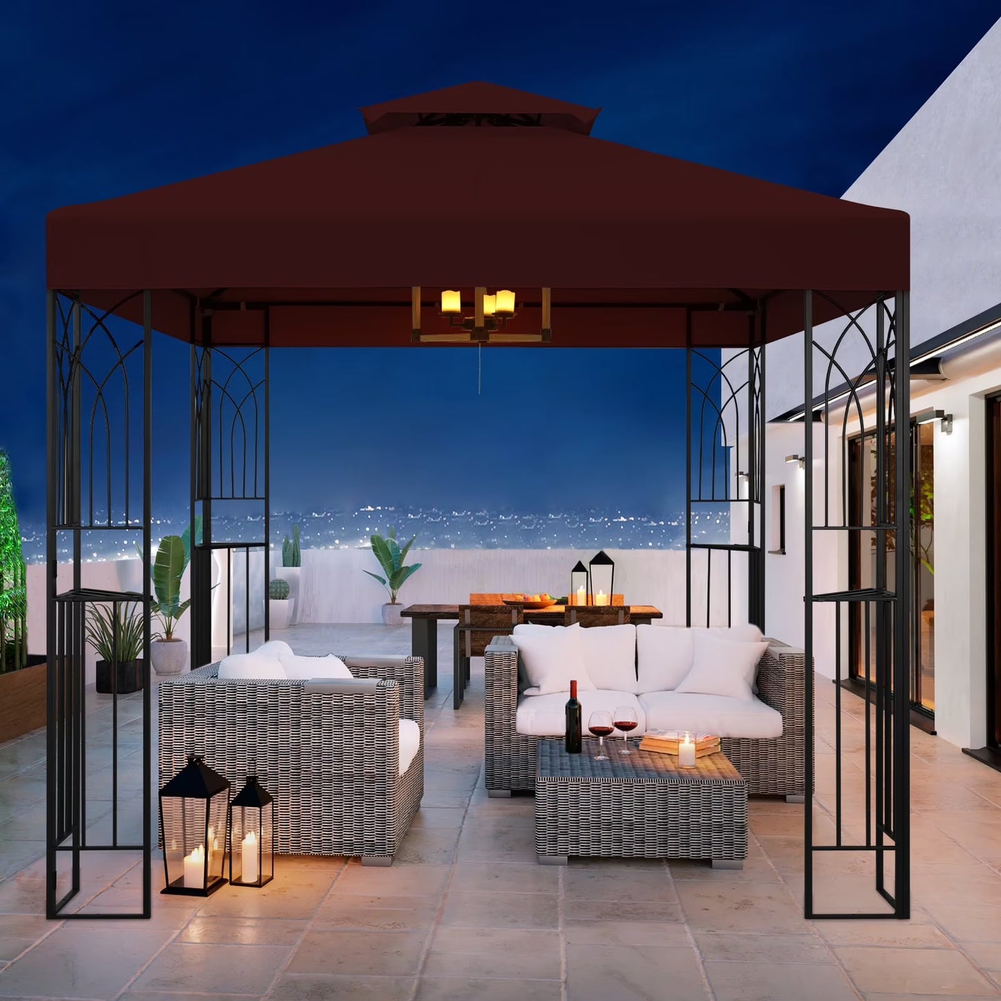 COOS BAY 8x8 Outdoor Patio Gazebo with Corner Shelves, Two-Tier Soft Top Canopy for Backyard, Lawn, Deck and Garden, Gray