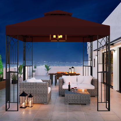 COOS BAY 8x8 Outdoor Patio Gazebo with Corner Shelves, Two-Tier Soft Top Canopy for Backyard, Lawn, Deck and Garden, Gray
