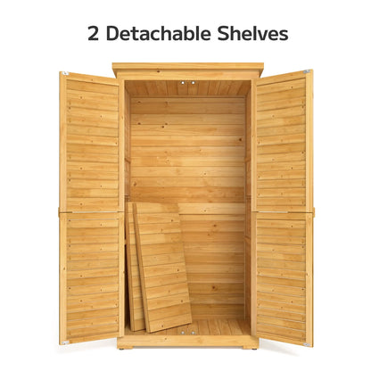 Asofer Outdoor Storage Cabinet, Garden Tool Shed with Removable Shelves & Asphalt Roof for Lawn, Patio, Natural